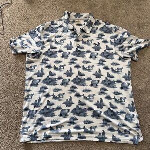 Puma Enjoy Golf Polo Shirt XL US Mens Western Cowboy Sheep Farm Print White Blue